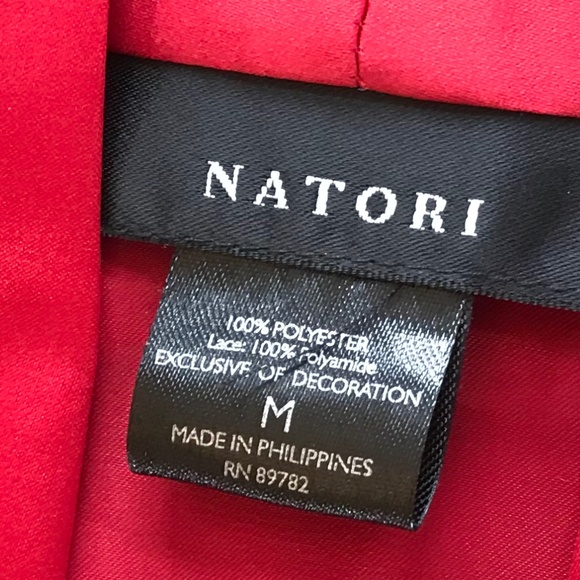 NWT NATORI JOSIE RED & BLACK LACE SEXY SILKY SATIN SHORT KIMONO ROBE - Picture 4 of 11